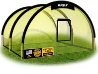 Apex Sports Portable 22ft x 12ft x 8ft Baseball & Softball Batting Cage with Pitching Machine Hole, 3ply 1.25'' Yellow Netting, Secure Steel Poles, 12.7MM Fibreglass Poles, Carry Bag Included