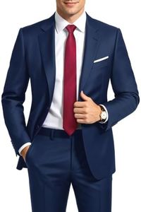 Men's Suit 5 Pieces Navy Blue Stretch Tuxedo Business Wedding 38R Regular
