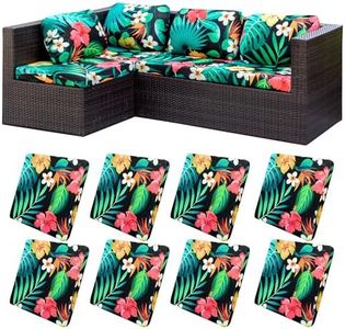 8Pcs Stretch Patio Cushion Covers,Outdoor Couch Covers Replacement,Outdoor Couch & Sofa Slipcovers,for Patio Furniture Cushion Covers,Washable Reusable Furniture Protector (Floral Leaf,Cover Only)