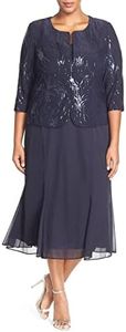 Alex Evenings Women's Plus Size Sequin Mock Jacket T-Length Dress, Navy, 16W