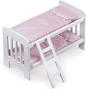 Badger Basket Toy Doll Bunk Bed with Gingham Bedding, Ladder, and Personalization Kit for 20 inch Dolls - White/Pink