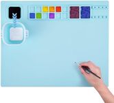 Silicone Painting Mat for Kids 20"X16" - Silicone Art Mat with 1 Water Cup for Kids - Silcone Craft Mat with 12 Color Dividers - 2 Paint Dividers (Blue)