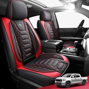 FREESOO Tundra 2007-2021 Full Set Seat Covers, Fit for Toyota Tundra Crewmax Cab, Custom Truck Seat Covers with Waterproof Faux Leather BlackRed