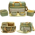 Dog Travel Bag Pet Multi-Use Dog Outdoor Bag with Locking Safety Zippers, Food and Accessory Bag for Traveling For Dogs, Cats & Pets Includes Bowls, Matt, Tag & Shoulder Strap (Khaki Green)