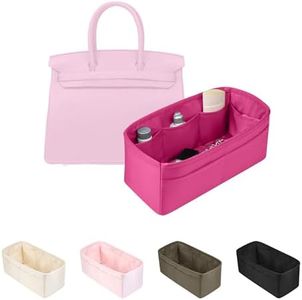 Purse Organizer Insert for Birkin 40, Lightweight & Soft Satin Organizer Insert with Pockets for Woman Bags, Ideal for Travel, Shopping, and Daily Use, Multicolor Options(Rose shocking, BK40)
