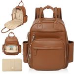 Omanmoli Diaper Bag Backpack, Large Baby Diaper Bag with 16 Pockets, Leather Travel Bag Backpack Baby Essential Organizer for Mom and Dad,Brown