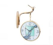 Sisliya Antique-Look Round Wall Hanging Double Sided Two Faces Retro Station Clock Round Chandelier Wall Hanging Clock Wall Side Mount Home Décor Wall Clock (W9 Gold)