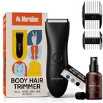 MERIDIAN - The Complete Package: Includes Men’s Waterproof Electric Below-The-Belt Trimmer and The Spray (50 mL) | Features Ceramic Blades and Sensitive Shave Tech, Onyx