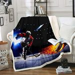 Erosebridal Ice Hockey Flannel Blanket Hockey Sport Player Sherpa Blanket Winter Extreme Sport Game Throw Blanket Arena Flame Pattern Plush Blanket for Boys Teens Adult Blue Black Twin 60"x80"