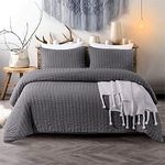 3 Pcs Dark Grey Seersucker Duvet Cover Sets with Pillow Case Seersucker Bedding Set with Zipper Closure Soft Microfibre Puckering Bedding Set King Size 220 x 230 cm