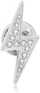 MANZHEN Silver Lighting Bolt Crystal Lapel Pin Brooch (Silver)
