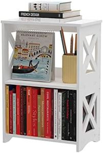 pikpuk Side Table, Narrow End Table with Storage Shelf, Minimalist Bedside Tables Nightstand, Small Bookshelf Bookcase, Bathroom Shelves, Display Rack for Bedroom, Living Room, Office, White.