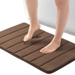 ROSMARUS Memory Foam Bath Mat 20” x 32”, Water Absorbent Shower Mat, Thick Bath Rugs for Bathroom Non Slip with PVC Backing, Ultra Soft Bathroom Rugs for Bathroom Floor & Tub, Brown