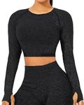 TZLDN Womens Workout Crop Tops Long Sleeve Shirt Women Thumbholes Yoga Gym Clothes Hollow Out Athletic Tight Tee ##1Seamless Shirt - Black, Medium