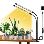 FRGROW Grow Lights for Indoor Plants, LED Plant Lights, 3000k/5000k/660nm Growing Lamps Full Spectrum Plant, Clip-on Plant Lamp 360°Adjustable Gooseneck, 10-Level Dimmable, Timer Setting(2-Head)