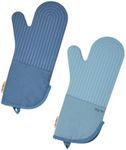 Hot Mitts - Premium Silicone & Cotton Twill Oven Mitts | Machine Washable,Set of 2 with Magnet & Hanging Loop | Heat Resistant Up to 550°F | Blue Salt