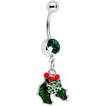 Body Candy 14G 12mm 316L Steel Navel Ring Green Accent Winter Snow Mistletoe Belly Button Ring 1/2"