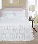 Chezmoi Collection Celia 3-Piece Waterfall Ruffle Skirt Bedspread Set - French Country Chic Farmhouse - King, Ivory
