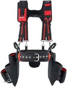 MELOTOUGH Tool Belt with Suspenders, 29 Tool Bag Rig Combo Apron Tool Pouch, Padded Suspenders & Comfort Back Support, Heavy Duty Construction Work Belt for Framer, Carpenter, Electrician,Red