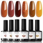 Modelones Gel Nail Polish, 6 Colors Autumn Gel Polish Set Gold Glitter Orange Gel Nail Polish Soak Off Dark Brown Nail Gel Nail Art DIY Manicure Salon and Home for Women