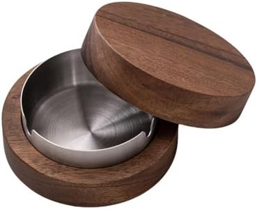 Cenicero de madera con tapa - Cenicero de interior y exterior decorativo - Cenicero original con tapa anti-olores 3 piezas - Color: Madera oscura y metal