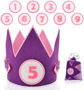 VAMAJOO Corona Cumpleaños y Fiestas Niños de 1-9 Años. Diseñada en España + Números 1 al 9 + Bolsa de Malla para Corona y Números. Detalles Cumpleaños Niños.