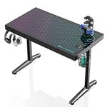 EUREKA ERGONOMIC RGB Led Gaming Desk, Music Sync Lights Up Tempered Glass Desktop, Home Office Computer Table W Controller Rack 4 USB Charging Ports, Easy to Assemble APP Control