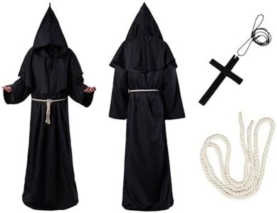May Huang Deguisement Moine, Robe de Moine Adulte, Robe de Renaissance Médiévale avec Capuche Ceinture et Croix, Costume d'Halloween Homme, Robe de Prêtre pour Halloween Cosplay Carnaval (M)