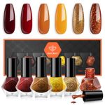 Modelones Nail Polish Set 6 Colors Autumn Winter Gold Glitter Red Nail Polish Orange Yellow Quick Dry Nail Varnish Finger Nail Polish Manicure DIY Nail Art Salon Home For Women