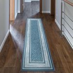 Ottomanson Machine Washable Bordered Design Non-Slip Rubberback 3x10 Traditional Runner Rug for Hallway, Kitchen, Bedroom, Living Room, 2'7" x 9'10", Blue