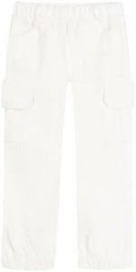 Mud Kingdom Boys Cargo Joggers Pant Elastic Waist with Hoop Pull On Outdoor Woven with Pockets, White, 12