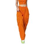 FeMereina Womens Baggy Cargo Pants y2k Jeans Low Waist Parachute Pants Teen Girls Wide Leg Trousers Trendy Clothes Hiking Pants (Orange, M)