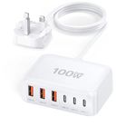 USB C Plug, 100W 6 Port Multi USB C Fast Charging Station,3 USB-C PD Power Adapter 3 USB-A QC Wall Charger, USB C Charger UK Type C Charging Plug for iPhone 16 15 14 13 12 SE, Samsung, iPad...