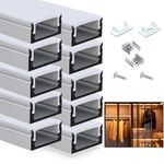 LED Channel, Aluminum Profile 10-Pack 1M/3.3ft Diffusers with End Caps and Mounting Clips for Under Cabinet LED Flexible Light Strip