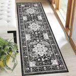 Bsmathom Boho Rug Runner 2x6, Non-Slip Non-Shedding Hallway Runner Rug, Faux Wool Soft Fuzzy Rug Washable Low-Pile Floor Carpet for Kitchen Laundry Living Bathroom, Black