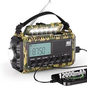 Emergency Radio 12000, Auto Digital Weather Radio Portable AM FM SW NOAA, Battery Operated Rechargeable Solar Hand Crank Radio with Flashlight, Cell Phone Charger, SOS, Type C Adapter