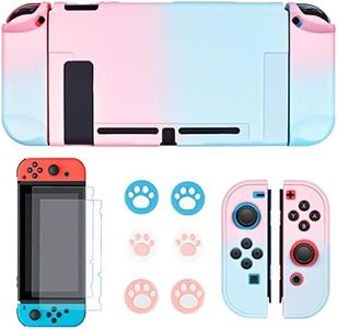DLseego Coque Compatible avec Switch, Housse de Protection Anti-Rayures Antichoc Case Cover avec 2 Protection Écran Verre Trempé et Joy-Con Controller Accessoires pour Switch-Dégradé Rose-Bleu