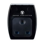 Masterplug Single Socket Surge Protected Power Adaptor with Two USB Charging Points, Polished Black