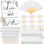 Youdaju 80Pcs Wedding Fan Gifts for Guests White Paper Handheld Fan with 80 Organza Bags 80 Cards 1 Wedding Table Sign, Wedding Foldable Hand Fan Bamboo Handheld Folded Fan Handheld Wedding Favor Fans