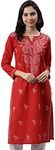 Ada Handmade Indian Chikankari Pure Cotton Kurta Kurti Tunic for Women XL197564 Red
