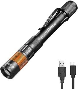 EverBrite Rechargeable Pen Light, 300 Lumens EDC Flashlight, Zoomable LED Pocket Flashlight with Clip, Memory Function and USB C Cable Included, for Camping, Emergency, Black