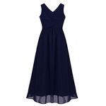 iEFiEL Kids Big Girls Juniors Sleeveless Chiffon Wedding Long Bridesmaid Party Flower Girl Dress Navy Blue 16