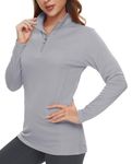 TACVASEN Women's Sport T-Shirts 1/4 Zip Long Sleeve Shirts Summer Quick Dry Tops Outdoor Hiking Shirts for Women UK (XS, Light Grey)