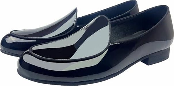 Justar Men's Patent Leather Dress Shoes Tuxedo Belgian Loafers Slip-on Penny Loafer Prom Shoes for Men (Plain-Black,7)