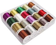 Kurtzy 20 Pack Metallic Polyester Embroidery Thread - 40m Assorted Colour Glitter Threads with Spool - Floss Skeins for Sewing Machine, Friendship Bracelets, Cross Stitch & DIY Art & Crafts