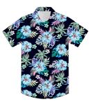 uideazone Hawaiian Tropical Shirt for Kids Button Down Short Sleeve Tops Cool Floral Printed Blue Dress Shirt for Beach