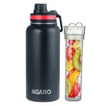 AGARO Imperial Stainless Steel Vacuum Flask 1 Litre, Double Walled Vacuum Insulated, Copper Insulated, Flip Top Lid, Sipping Lid, Leak Proof, Tritan Infuser, Hot and Cold up to 8 hrs (Black).