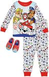 Paw Patrol Pajama Set for Boys, 2-Piece Cotton PJs with Slippers, White, Size Little Kid 4