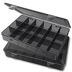 Sukuos Plastic Organizer Box, 2 Pack 18 Compartments Plastic Storage Box Organizer for Jewelry, Cosmetics, Crafts, Tackles, Kids Toys, Office Supplies (Black, 10.87''x7.28''x1.65'')