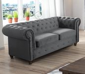 Amazing Sofas MANY COLOURS Chesterfield sofa ROMA INFINITY Velvet FABRIC SOFAS LARGE 3 2 SEATER COUCH (2 SEATER, GREY PLUSH)